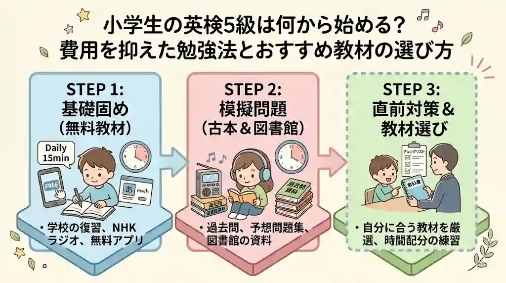 小学生の英検5級は何から始める？費用を抑えた勉強法とおすすめ教材の選び方